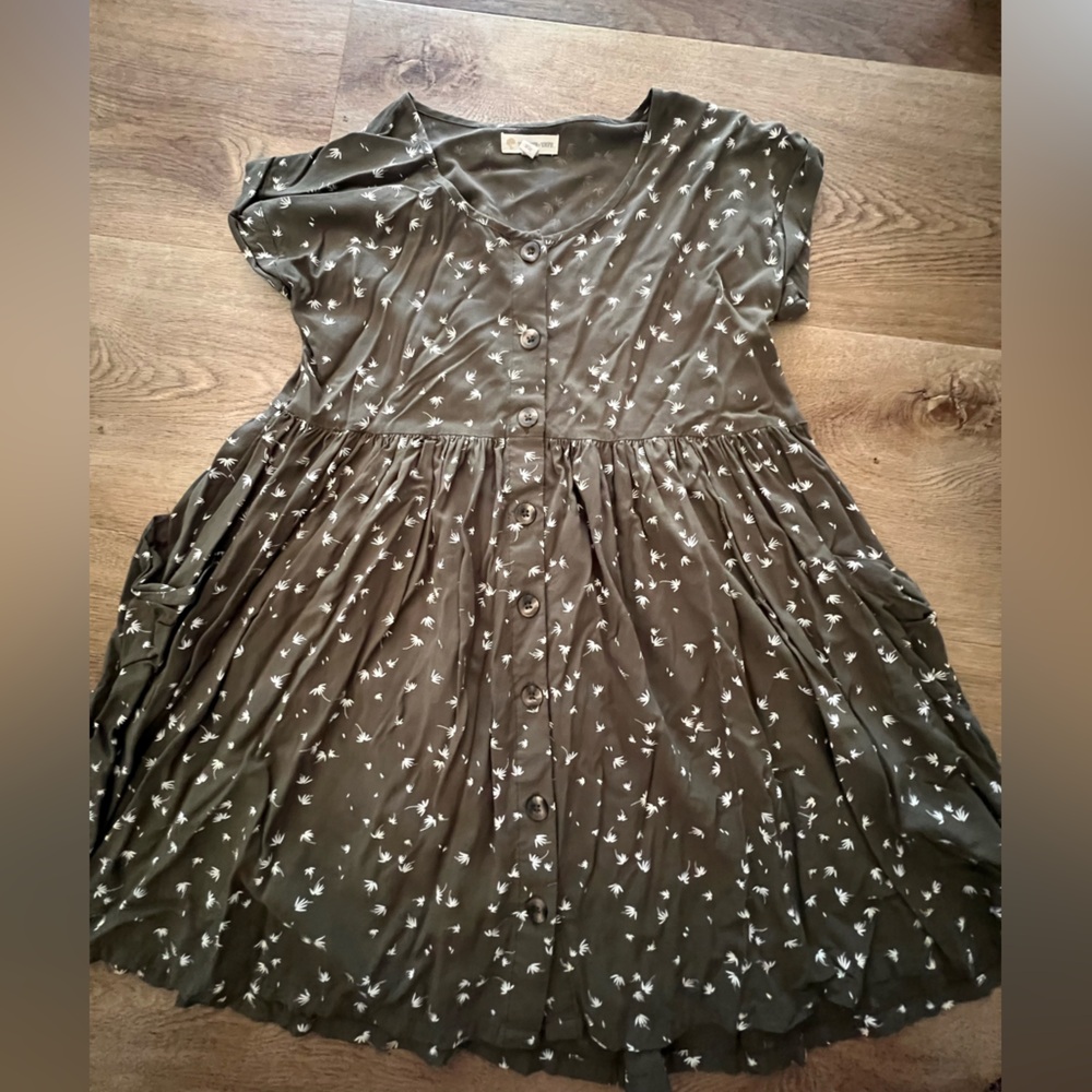 Tucker & Tate olive green Button-Up Dress with Bird Print